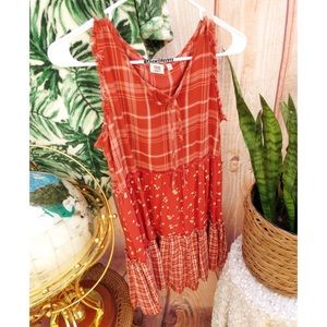 Floral picnic plaid autumn flowy mini dress 🍂